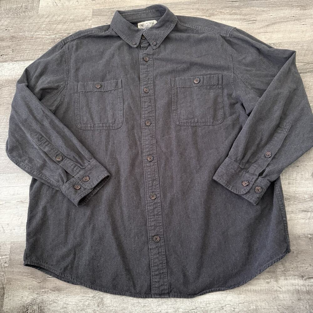 Duluth Trading Flannel Shirt Men XL Gray Relaxed Long Sleeve 100% Cotton Pockets
